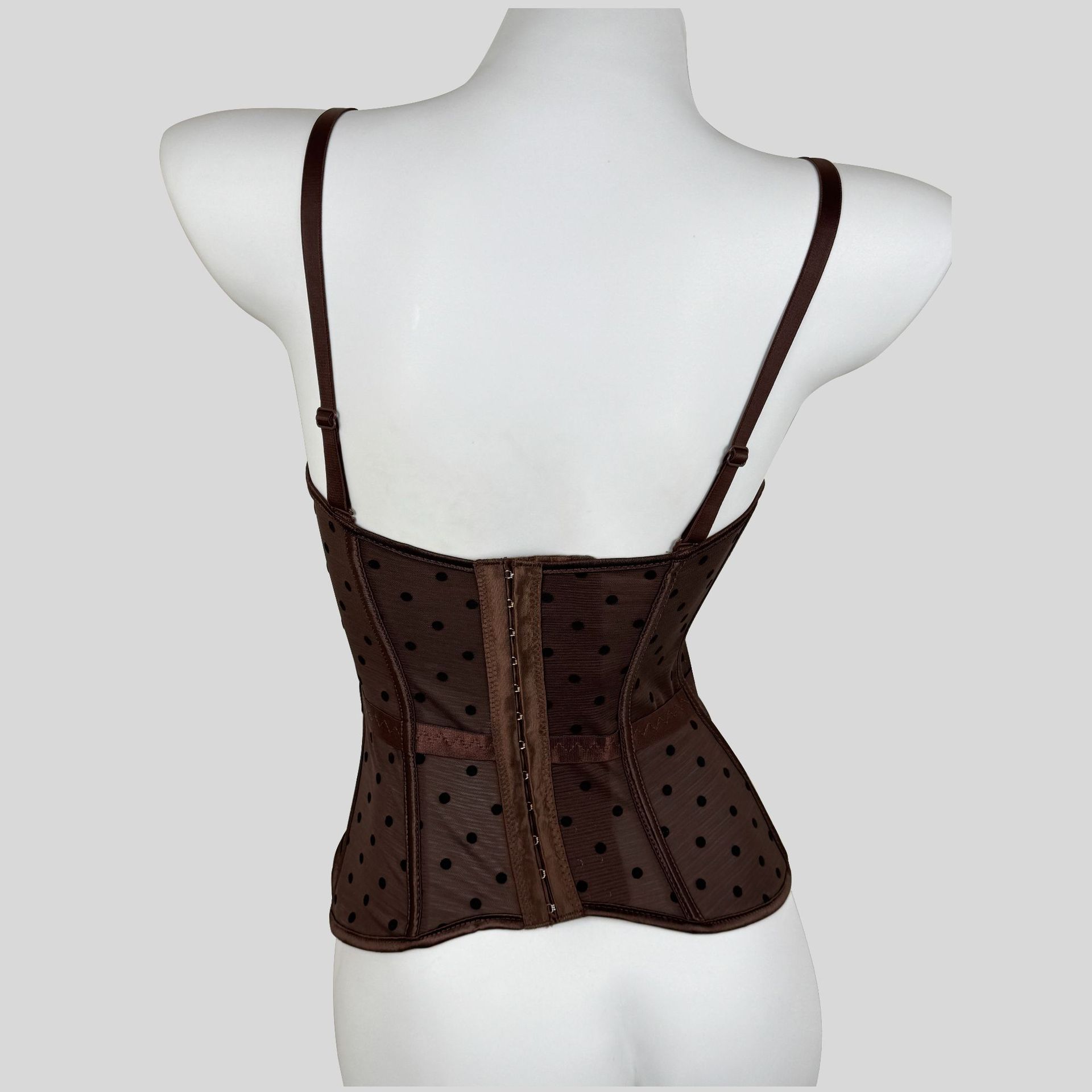 Womens Mesh Polka Dot Corset Bustier Top - Tummy Control Waist Cincher